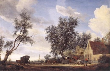 Halte à une auberge paysage Salomon van Ruysdael Peinture à l'huile